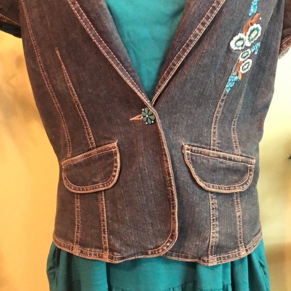 Vintage Live a Little Floral Embroidered Denim Jacket Size M - Picture 6 of 15